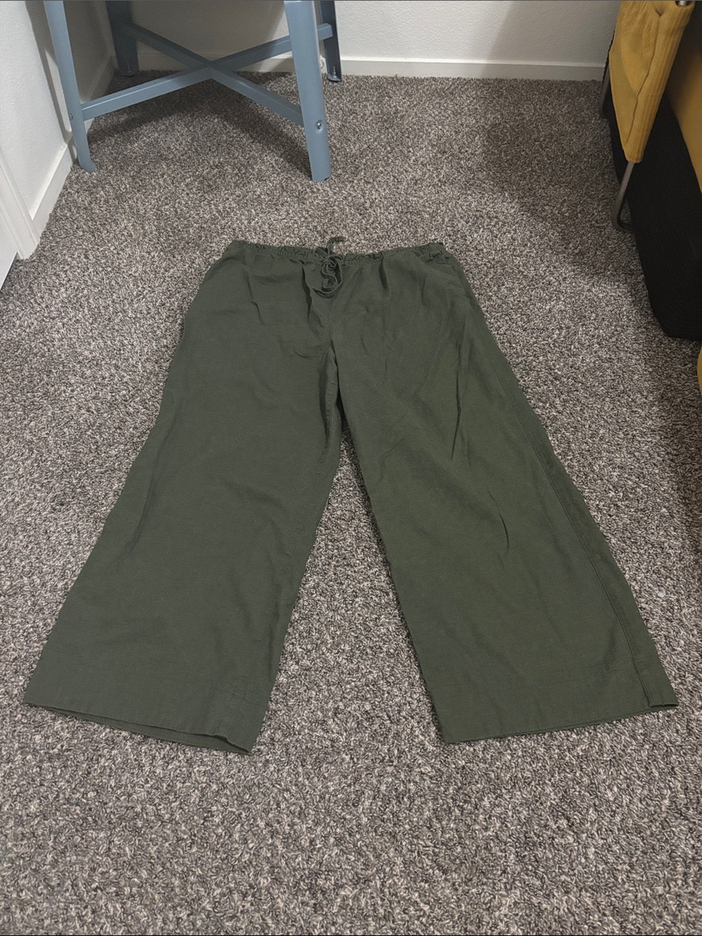 H&M green linen blend pants xl boho casual beach lightweight drawstring pockets